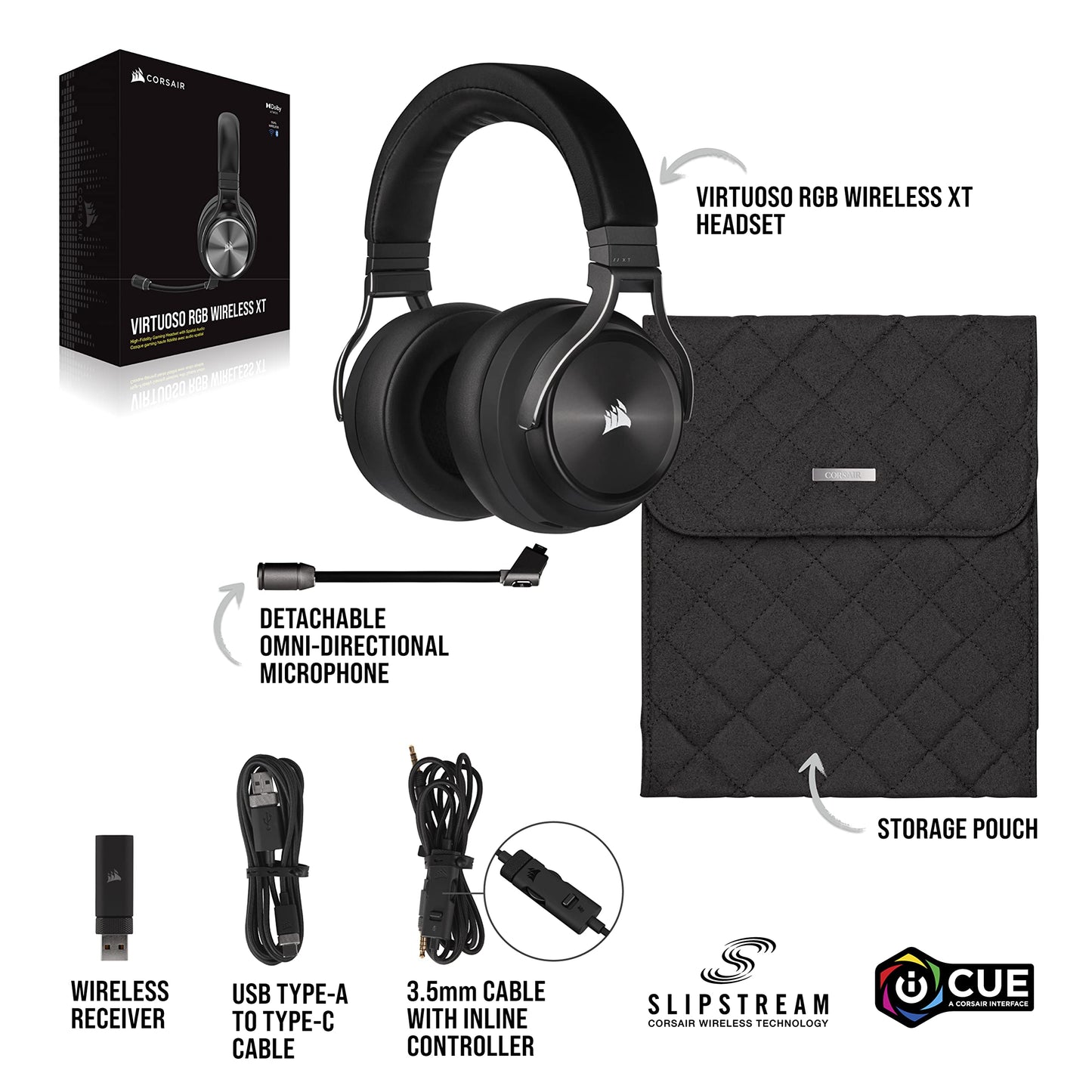 CORSAIR VIRTUOSO RGB WIRELESS XT Multiplatform Gaming Headset With Bluetooth - Dolby Atmos - Broadcast Quality Microphone - iCUE Compatible- PC, Mac, PS5, PS4, Nintendo Switch, Mobile - Black Slate