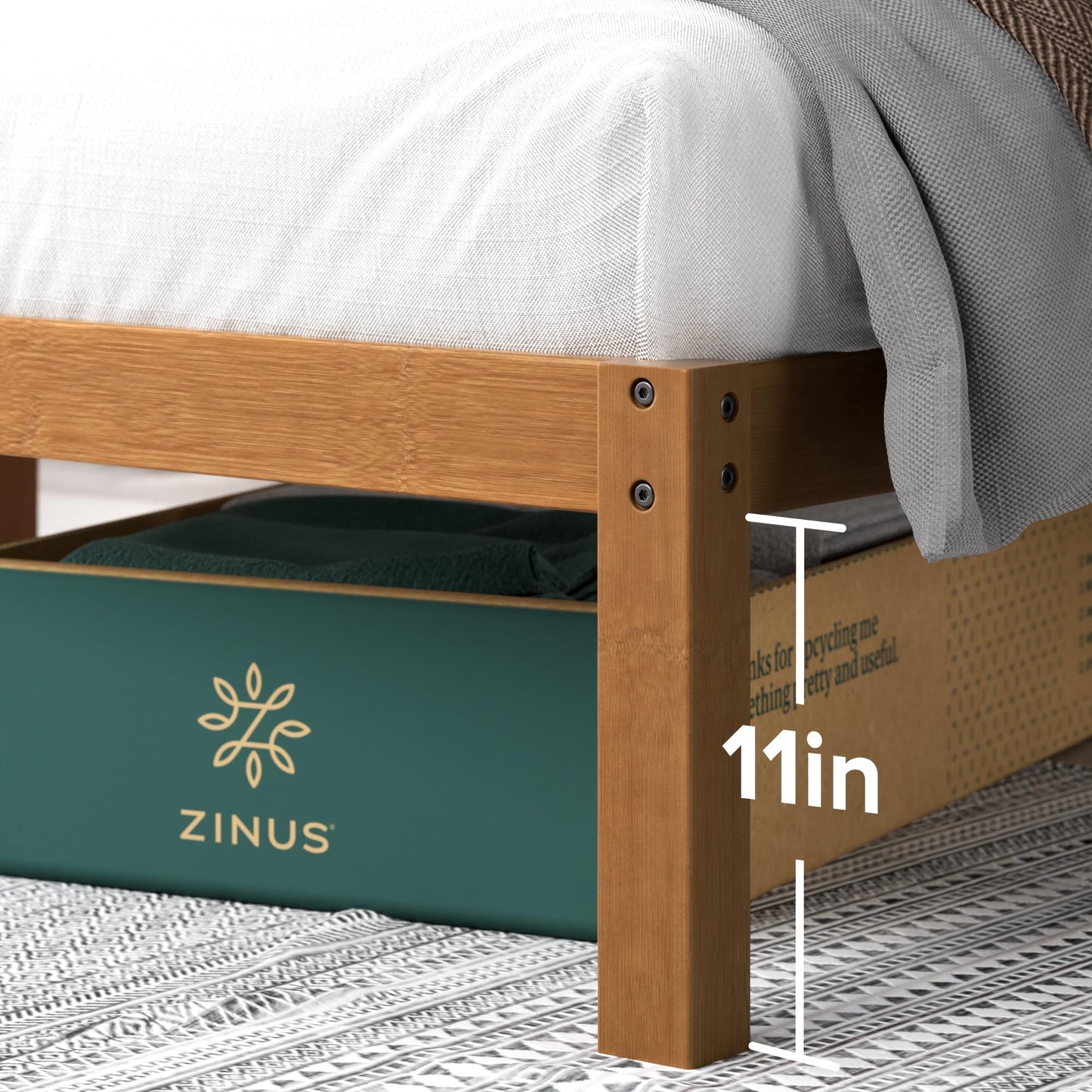 Zinus Full Bed Frame - Leah Bamboo Platform Bed Frame with Headboard - Wood Slat Support, Easy Assembly, No Box Spring Needed, Underbed Storage Space, 5 Year Warranty, Full Size