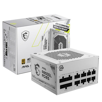 MSI MAG 850GL PCIE 5 White Gaming Power Supply - Full Modular - 80 Plus Gold Certified 850W - Compact Size - ATX PSU MAG 850GL PCIE 5 White Full Modular 850W White Gold