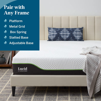 LUCID 12 Inch Latex Hybrid Mattress - Responsive Latex Foam and Encased Springs - Firm Feel - Motion Isolation - Edge Support - Gel Infused - Pressure Relief - Bed in a Box - Twin XL Size