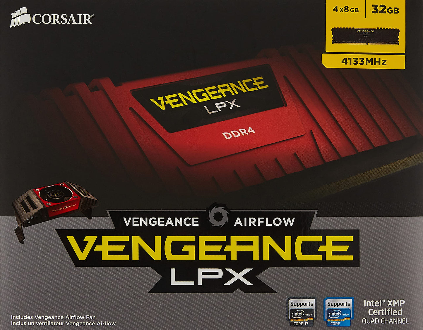 Corsair CMK32GX4M4K4133C19 Vengeance LPX 32GB (4x8GB) DDR4 4133 (PC4-33000) C19 PC Memory Black 32GB Kit (4x8GB) 4133MHz C19