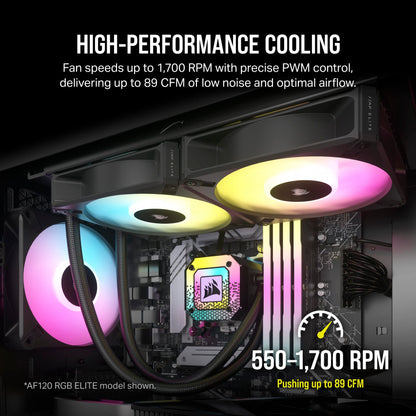 Corsair iCUE AF140 RGB Elite 140mm PWM Fan - Eight RGB LEDs - AirGuide Technology - Fluid Dynamic Bearing - Zero RPM Fan Mode - CORSAIR iCUE Software Compatible - Black