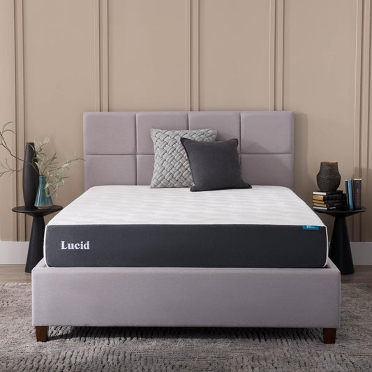 LUCID 10 Inch Memory Foam Firm Feel – Gel Infusion – Hypoallergenic Bamboo Charcoal – Breathable Cover Bed Mattress Conventional, Queen, White