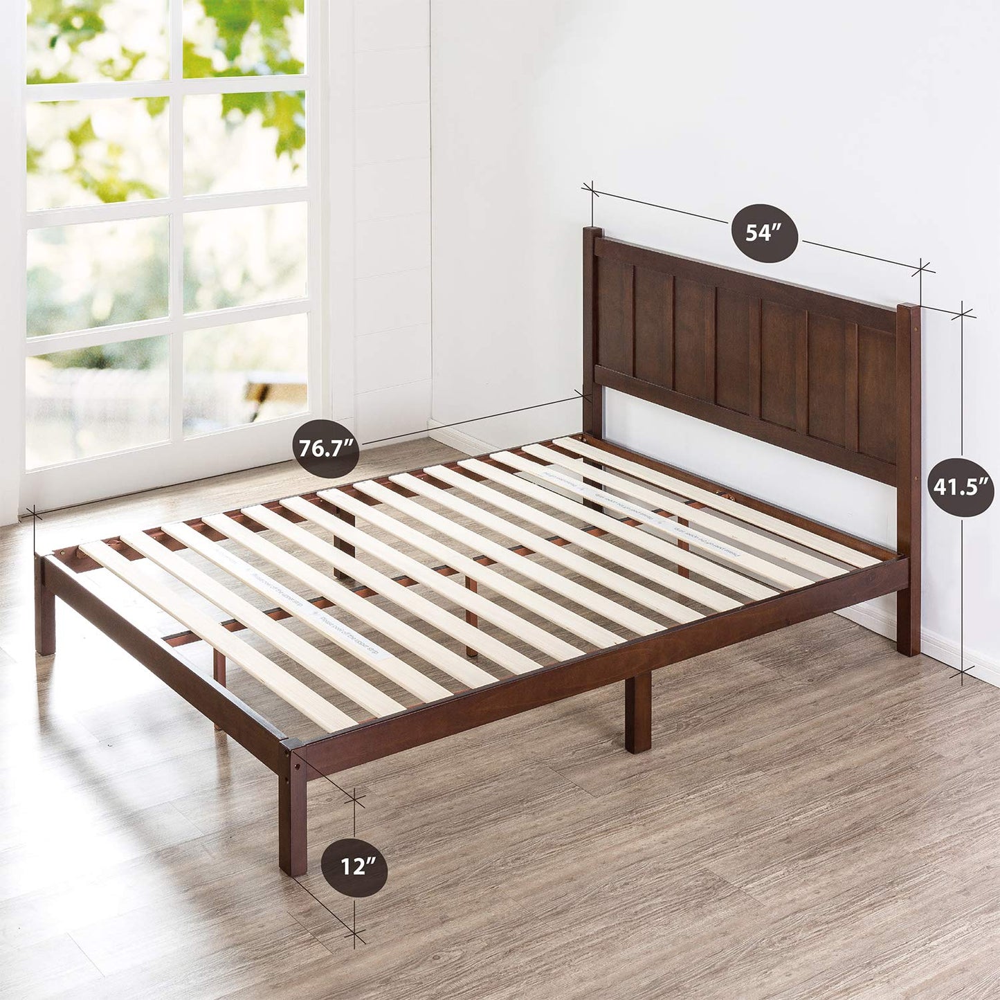 Zinus Wood Rustic Style Platform Bed with Headboard / No Box Spring Needed / Wood Slat Support, Full Traditional