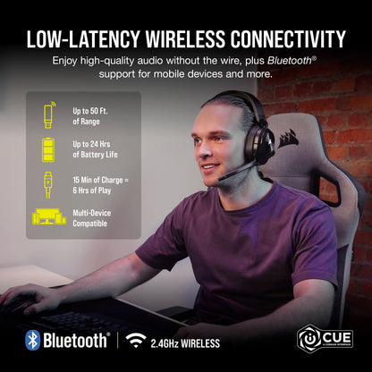 CORSAIR HS55 WIRELESS Multiplatform Lightweight Gaming Headset With Bluetooth - Dolby 7.1 Surround Sound - iCUE Compatible - PC, PS5, PS4, Nintendo Switch, Mobile - Black HS55 WIRELESS / Bluetooth Carbon