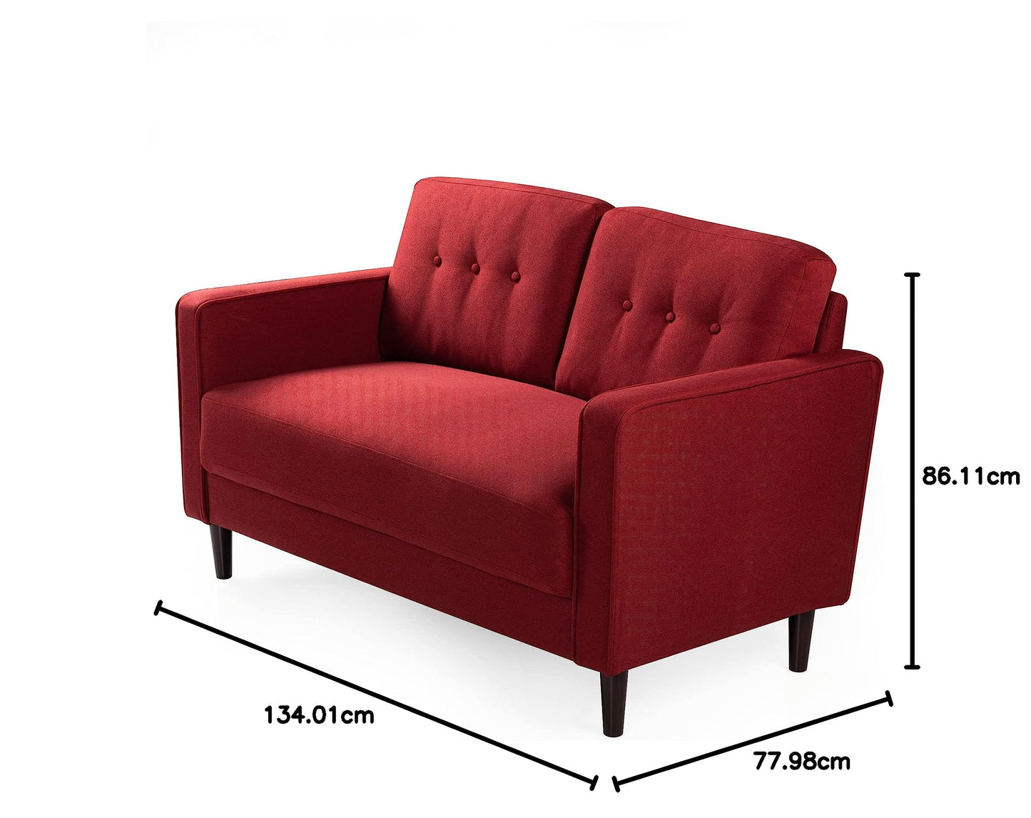 Zinus Mid-Century Upholstered 52.8in Sofa Couch/Loveseat, Ruby Red Weave Loveseat