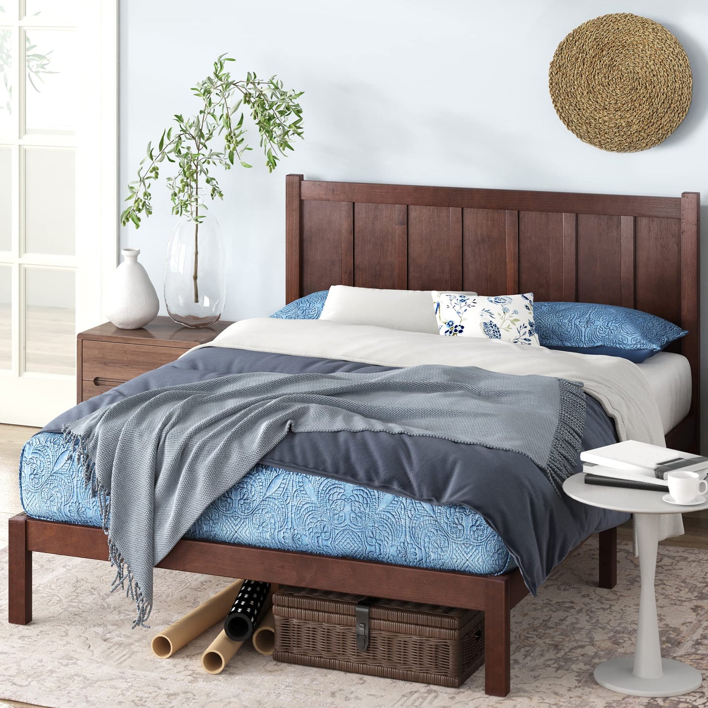 Zinus Wood Rustic Style Platform Bed with Headboard / No Box Spring Needed / Wood Slat Support, Full Traditional