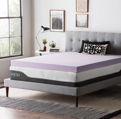 LUCID 4 Inch Lavender Infused Memory Foam Mattress Topper - Ventilated Design - King Size