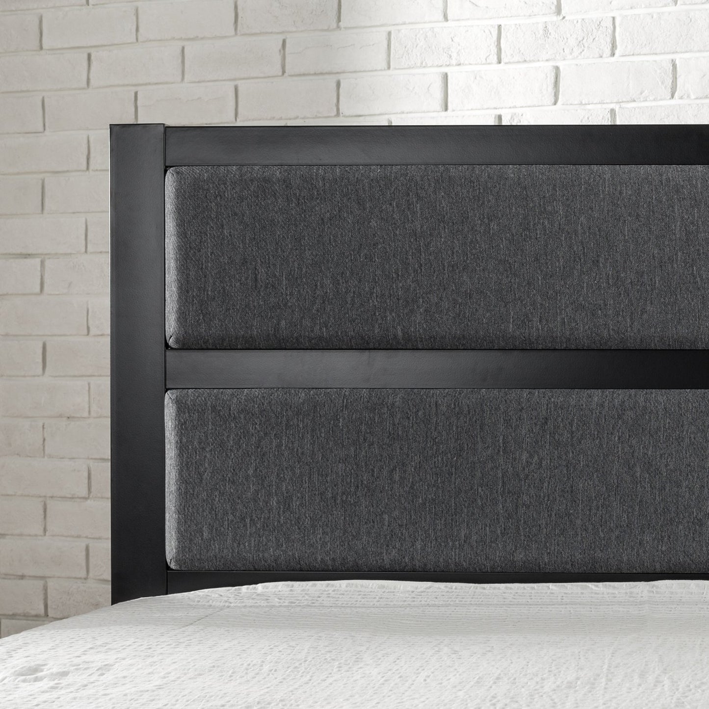 Zinus OLB-MFHB-T Modern Studio Upholstered Metal Headboard, Twin, Black Upholstered Grey