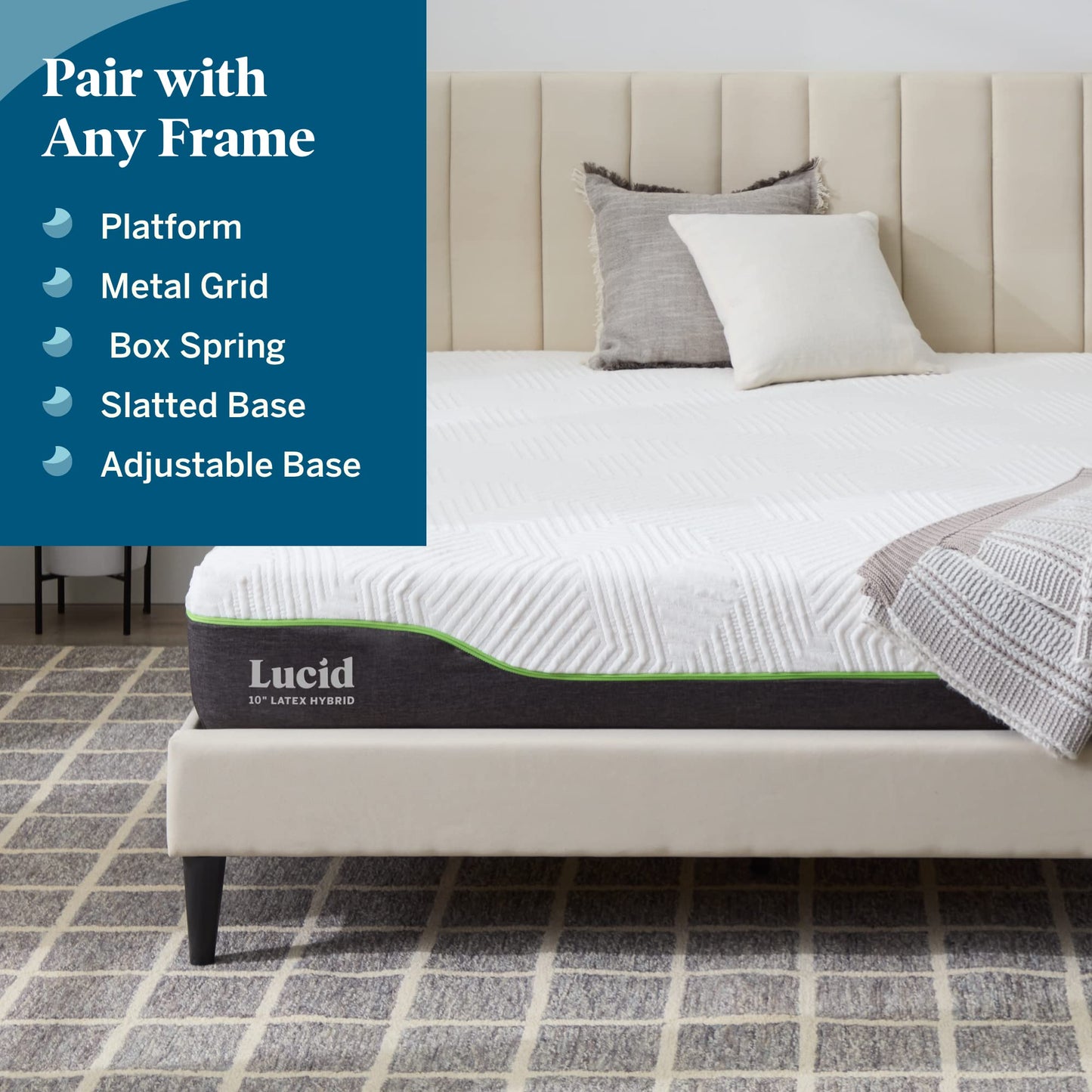 LUCID 10 Inch Twin XL Latex Hybrid Mattress - Cooling Gel Memory Foam - Responsive Latex Layer - Adaptable - Premium Support - Durable Steel Coils White