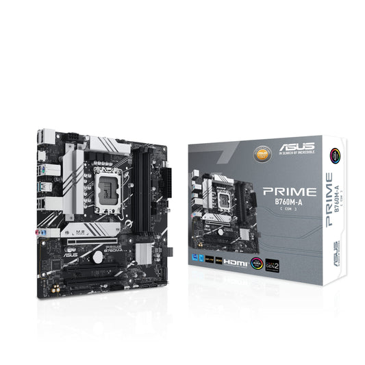 ASUS PRIME B760M-A Intel B760(LGA1700)(13th and 12th Gen)mATX motherboard,PCIe 4.0,DDR5, 2xM.2 slots,2.5Gb LAN, DP, Dual HDMI®, SATA 6 Gbps, rear USB 3.2 Gen 2, front USB 3.2 Gen 1 Type-C®, Aura Sync