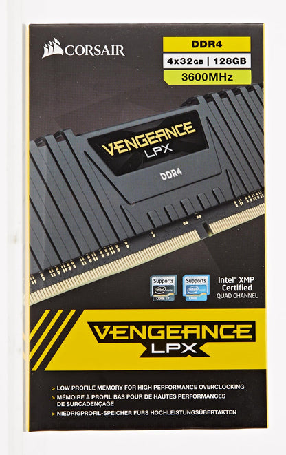 CORSAIR Vengeance LPX 128GB (4x32GB) DDR4 3600 (PC4-28800) C18 1.35V Desktop Memory - Black