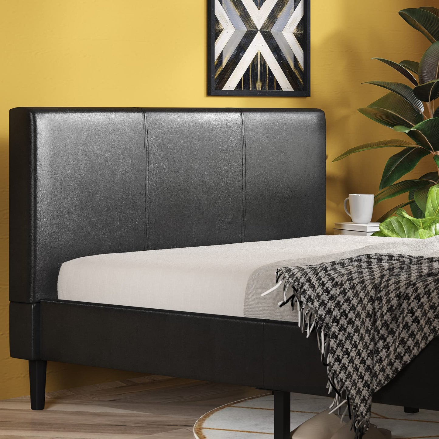 Zinus Faux Leather Upholstered Platform Bed with Wooden Slats, King