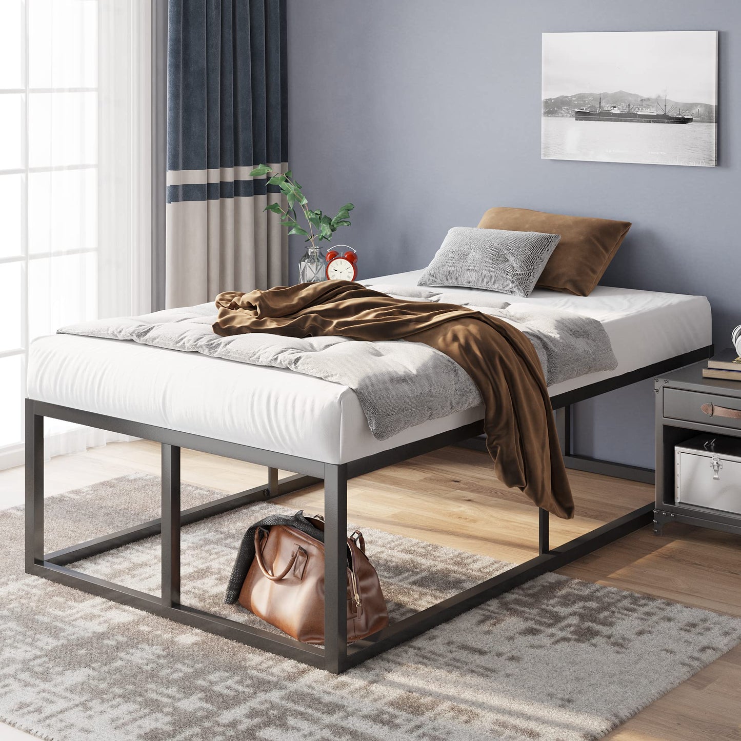 Zinus Twin Bed Frame - Joseph 18 inch Metal Bed Frame with Wood Slat Support, No Box Spring Needed, Easy Assembly - Minimalist Platform Bed Frame with Underbed Storage Space, Twin Size Original Big Box