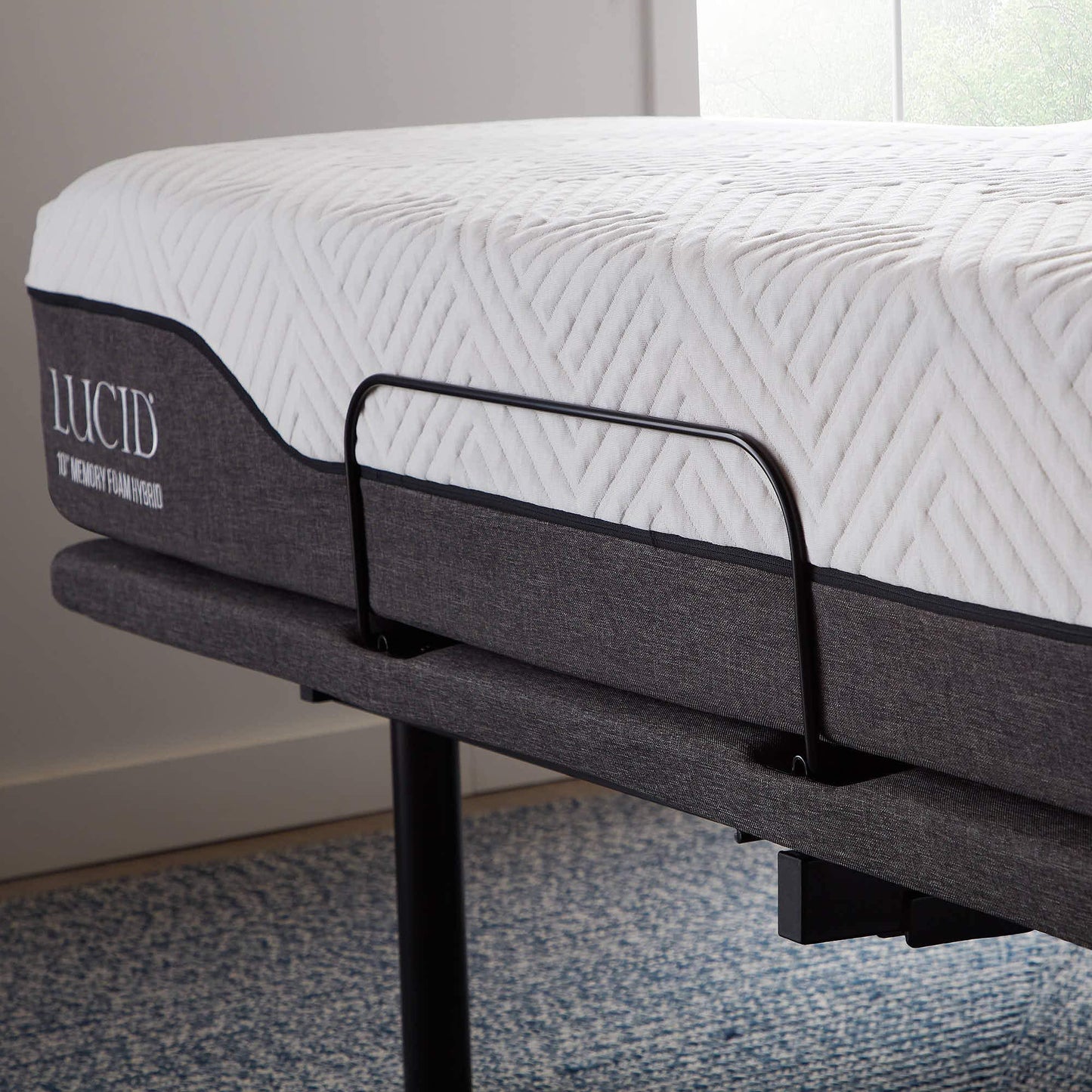 LUCID L600 Adjustable Bed Base Frame - Bluetooth Compatible with Companion App - Head and Foot Incline - Massage - Under Bed Lighting - Dual USB Charging Stations - Upholstered - Ergonomic Full Adjustable Base Only