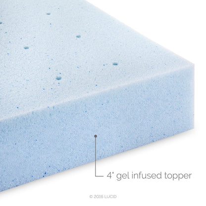 LUCID 4 Inch Gel Memory Foam Mattress Topper-Ventilated Design-Ultra Plush-Twin Twin