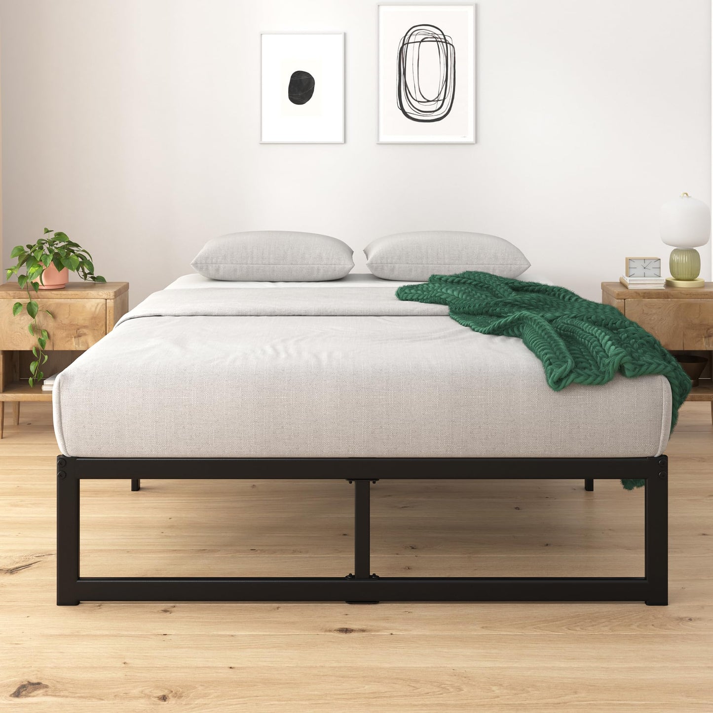 Zinus Queen Bed Frame - ABEL 14 inch Metal Bed Frame with Steel Slat Support, No Box Spring Needed, Easy Assembly - Minimalist Platform Bed in a Box with Underbed Storage Space, 5 Year Wrranty, Queen Contemporary New Small Box