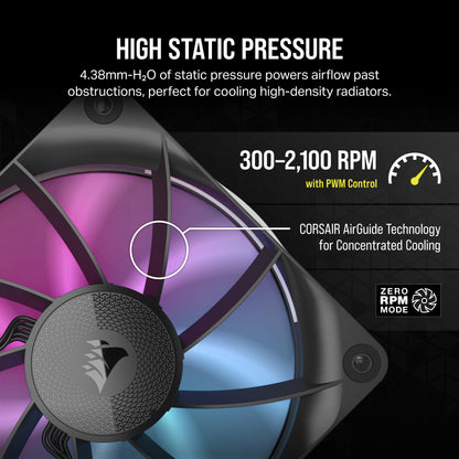 CORSAIR iCUE Link RX120 RGB 120mm PWM Fans with iCUE Link System Hub - Magnetic Dome Bearing - Triple Pack - Black 3 x 120mm