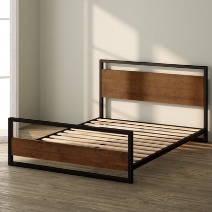 ZINUS Suzanne Bamboo and Metal Platform Bed Frame with Footboard / Wood Slat Support / No Box Spring Needed / Easy Assembly, Queen Standard Footboard