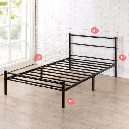 Zinus Twin Bed Frame - Geraldine 12 inch Black Metal Platform Bed Frame with Headboard and Footboard - No Box Spring Needed, Under Bed Storage Space, Easy Assembly, Durable Steel Slat Support, Twin Contemporary