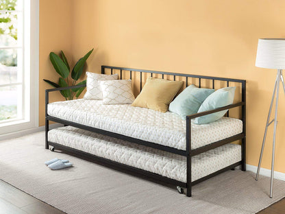 Zinus Twin Daybed - Eden Metal Daybed with Trundle - Space-saving Bed, Guest Bed Solution, Versatile Daybed, Mattress Foundation with Steel Slat Support, Easy Assembly, Black