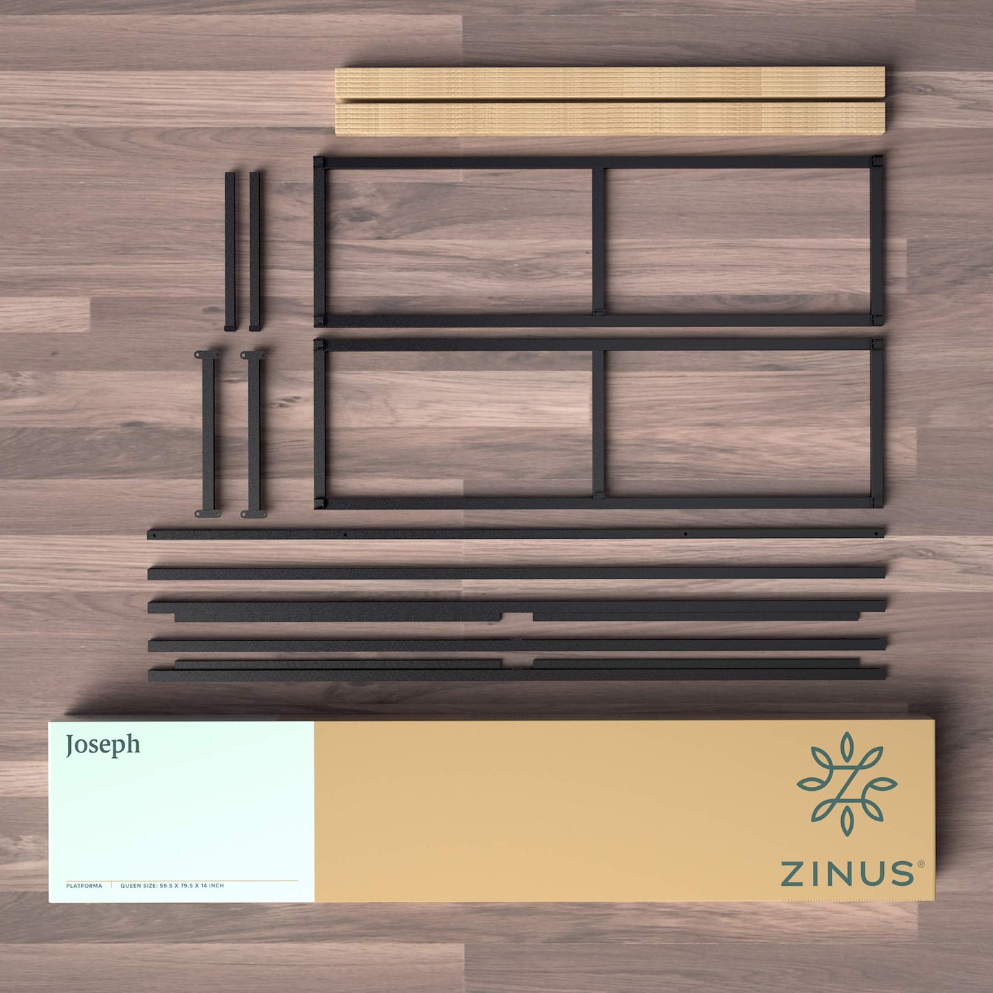 Zinus Queen Bed Frame - Joseph 6 inch Metal Bed Frame with Wood Slat Support, No Box Spring Needed, Easy Assembly - Minimalist Platform Bed Frame with Underbed Storage Space, Queen Size Original Big Box