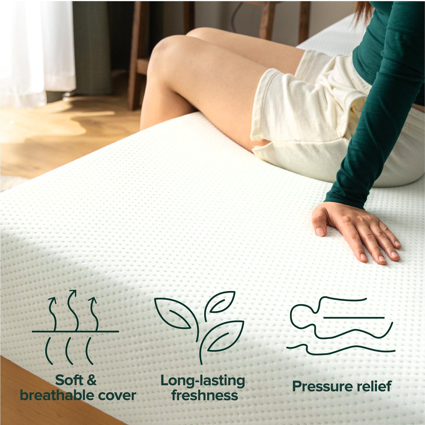 ZINUS 8 Inch Green Tea Memory Foam Mattress [New Version], Twin, Fiberglass free, Medium Firm Feel, Zoned Pressure Relief, Certified Safe Foams & Fabric, Mattress in A Box 8" New Small Box