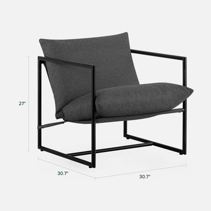 Zinus Aidan Sling Accent Chair – Modern Minimalist Design with Comfort Cushion, Durable Metal Framed Armchair with Foam Cushioning, Stylish Accent, Versatile Use, Dark Grey Solid