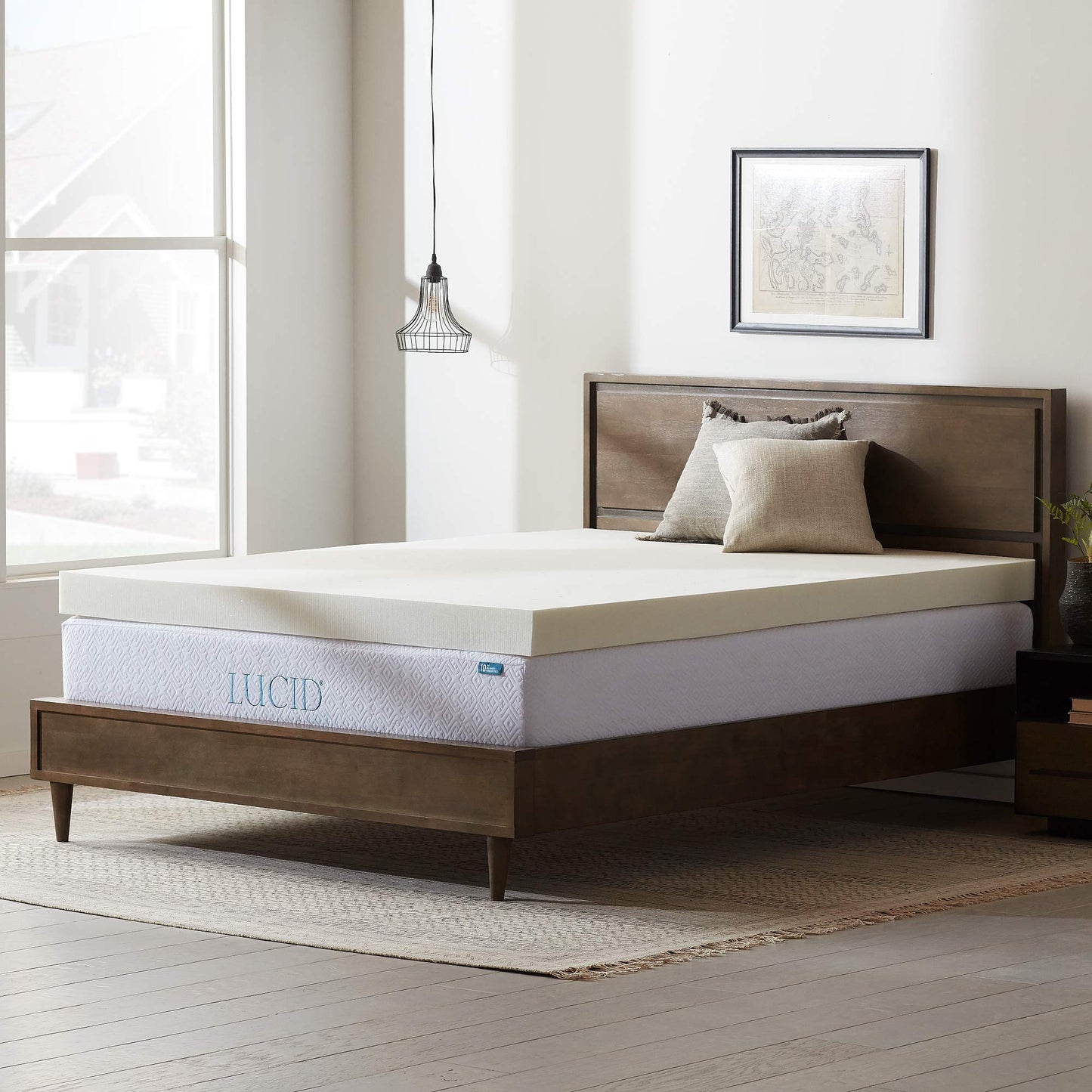 LUCID 4 Inch Ventilated Memory Foam Mattress Topper - 3-Year Warranty - Twin, Ivory