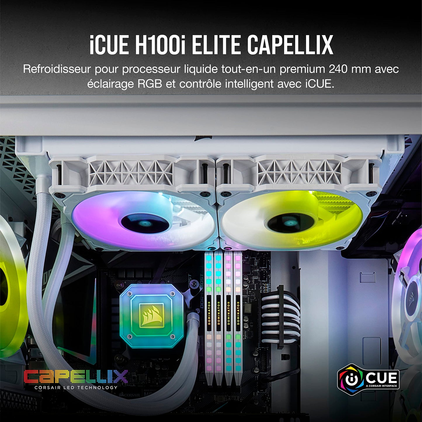 Corsair iCUE H100i Elite Capellix Liquid CPU Cooler - White Rgb Pump + Fans White 240mm Radiator