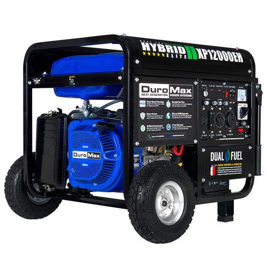 DuroMax XP12000EH Generator-12000 Watt Gas or Propane Powered Home Back Up & RV Ready, 50 State Approved Dual Fuel Electric Start Portable Generator, Black and Blue 12,000-Watt Dual Fuel