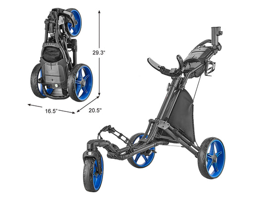 Lime CaddyCLite ONE-S one-Click Folding 3 Wheel Golf Push cart with Locking Mechanism Swivel Front Wheel