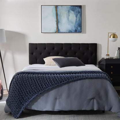 LUCID Mid-Rise Upholstered Headboard - Adjustable Height from 34” to 46” - Queen - Black Diamond Tufting