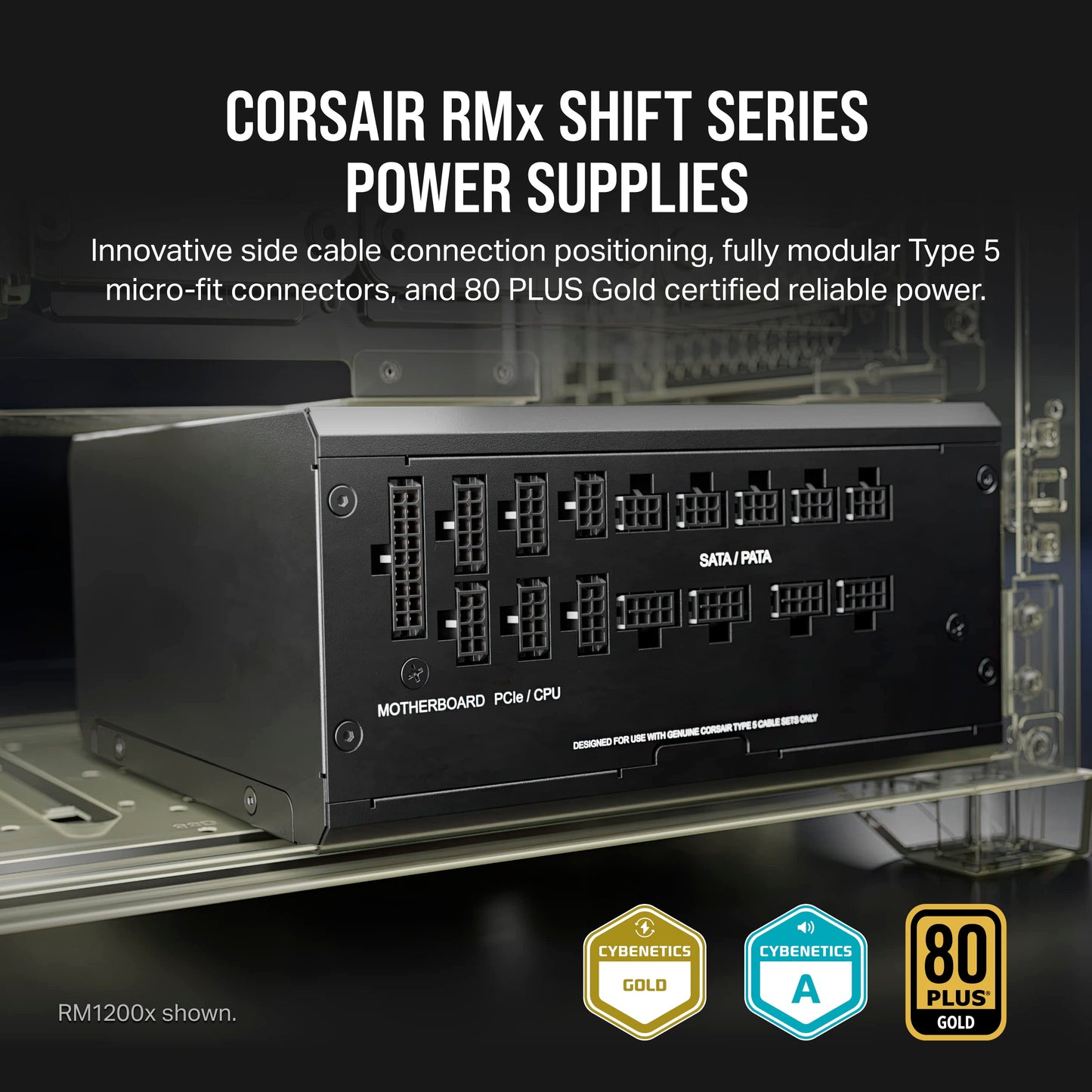 CORSAIR RM750x Shift Fully Modular ATX Power Supply - Modular Side Interface - ATX 3.0 & PCIe 5.0 Compliant - Zero RPM Fan Mode - 105°C-Rated Capacitors - 80 Plus Gold Efficiency - Black RMx Shift (ATX 3.0 & PCIe 5.0) 750W