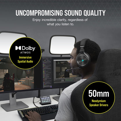 CORSAIR VIRTUOSO RGB WIRELESS XT Multiplatform Gaming Headset With Bluetooth - Dolby Atmos - Broadcast Quality Microphone - iCUE Compatible- PC, Mac, PS5, PS4, Nintendo Switch, Mobile - Black Slate