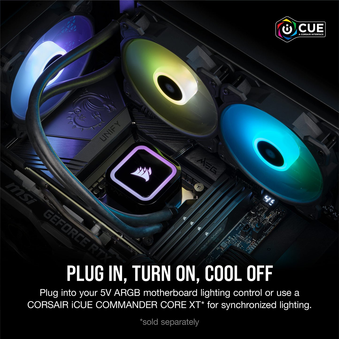 Corsair H100x RGB Elite Liquid CPU Cooler For Desktop - 32 Dynamic LEDs SP120 Series PWM Fans with AirGuide Technology Intel® LGA 1700, 1200, 115X, 2066, AMD® AM5/AM4 Sockets Black, 240mm AIO