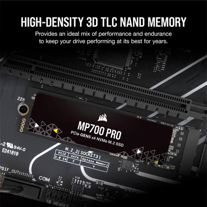 Corsair MP700 PRO 2TB M.2 PCIe Gen5 x4 NVMe 2.0 SSD – M.2 2280 – Up to 12,400MB/sec Sequential Read – High-Density TLC NAND – Black