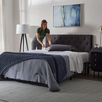 LUCID Mid-Rise Upholstered Headboard - Adjustable Height From 34” to 46” - King/California King - Charcoal King/Cal King Diamond Tufting