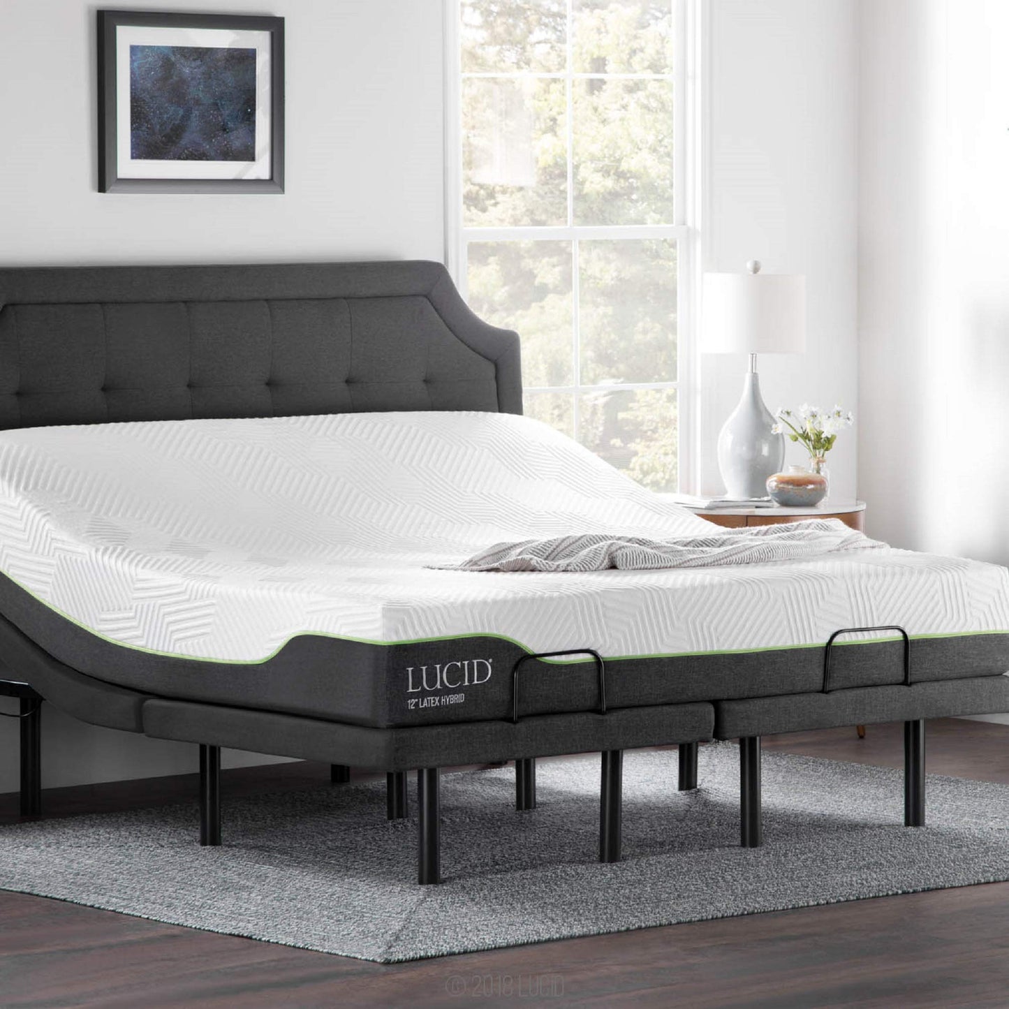 Lucid L300 Adjustable Bed Base with Lucid 12 inch Latex Hybrid Mattress - King 12 inch Mattress and Adjustable Base