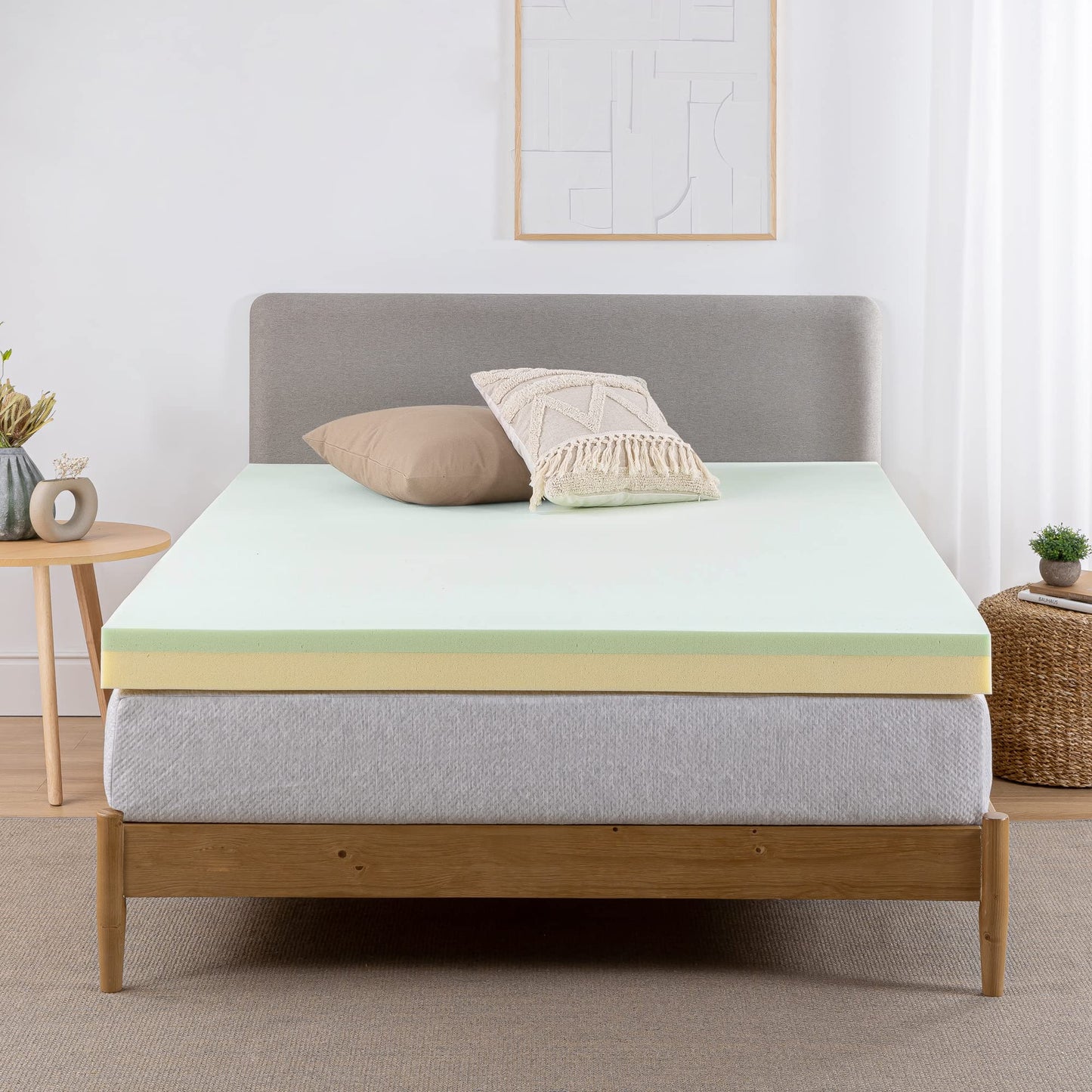 Zinus AZ-GTFT-300Q 3 Inch Green Tea Memory Foam Mattress Topper, Queen