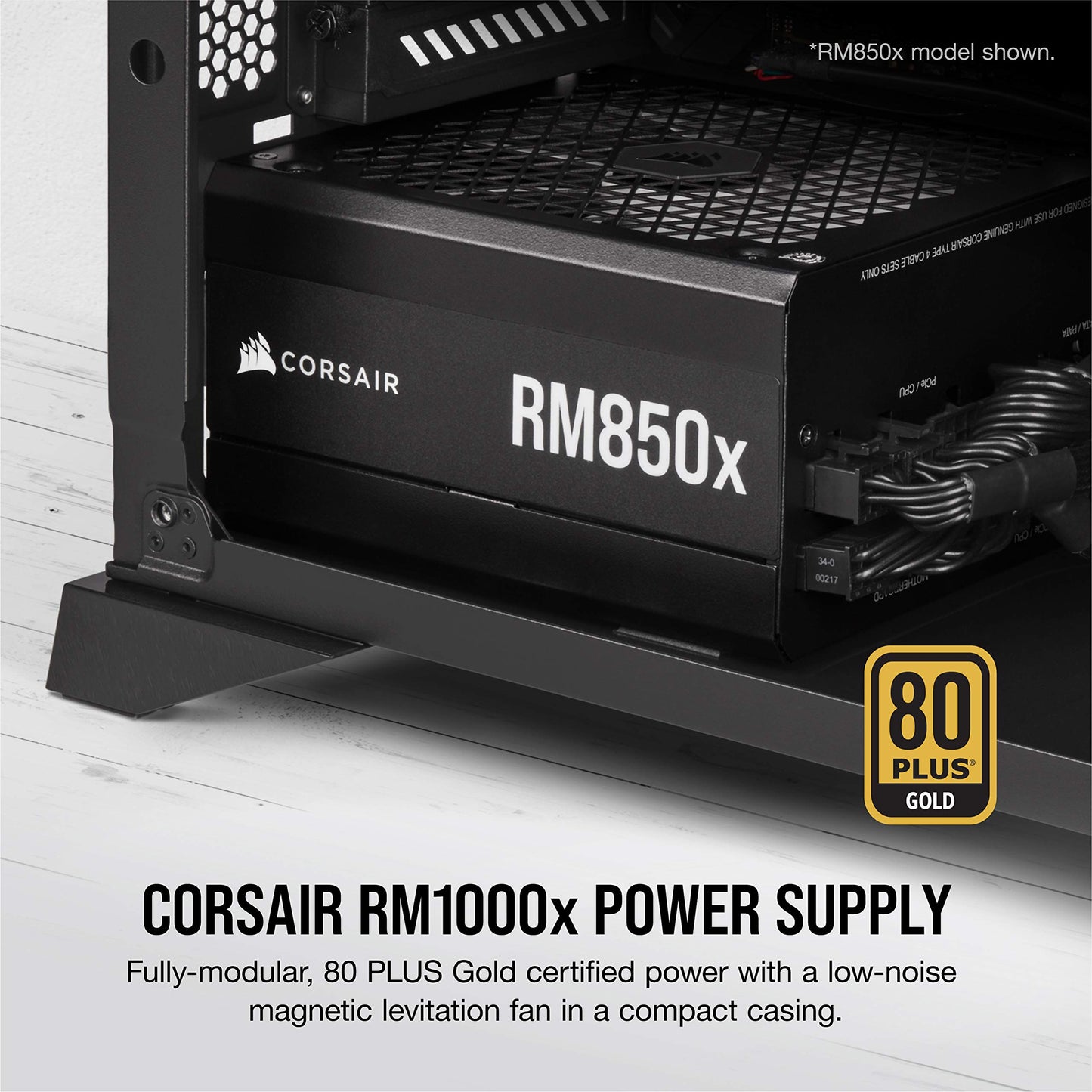 CORSAIR RM1000x Fully Modular ATX Power Supply - 80 PLUS Gold - Low-Noise Fan - Zero RPM - Black RMx 1000W