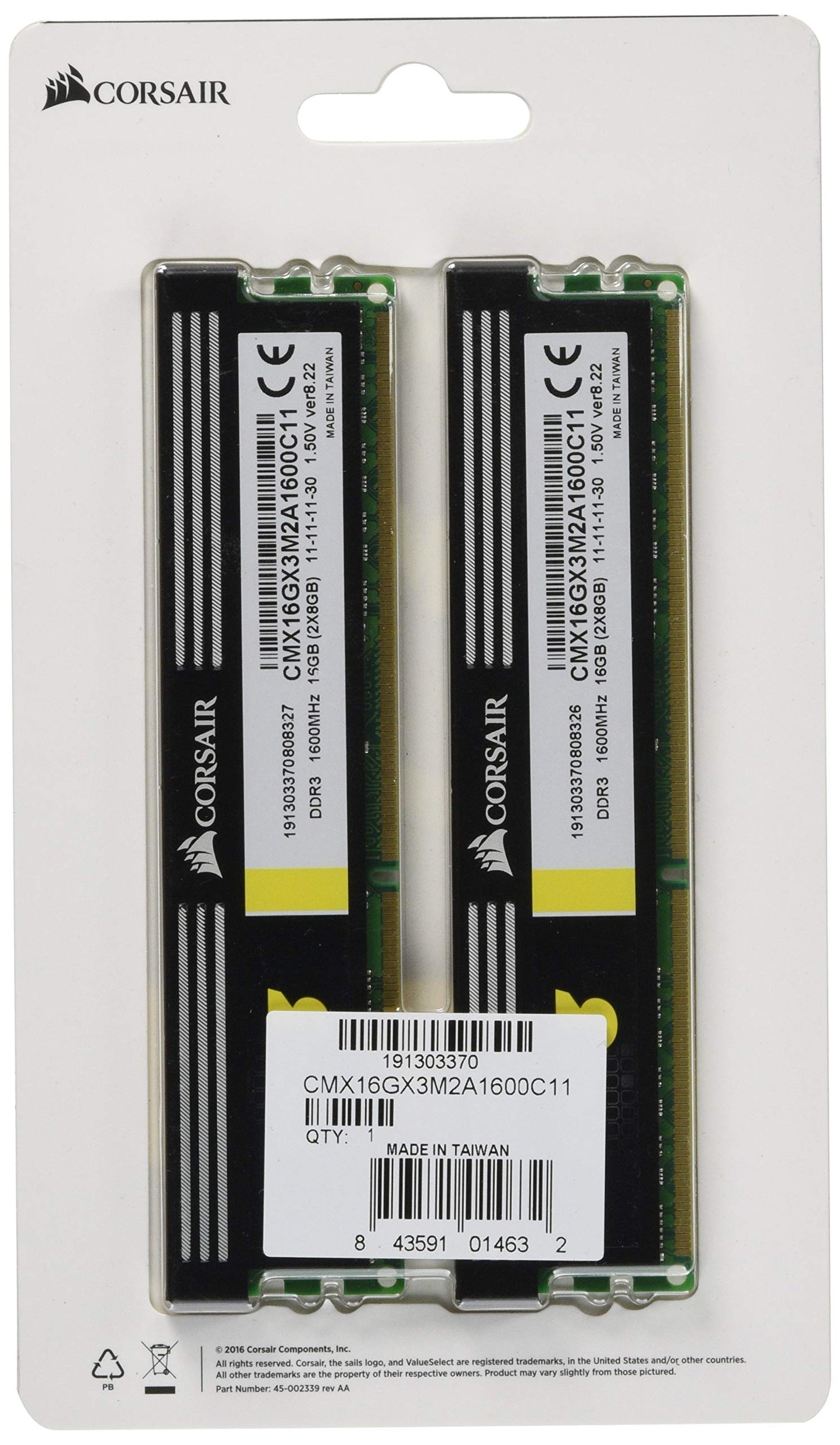 Corsair 16GB XMS3 (2x 8GB) DDR3 SDRAM 1600MHz 240-Pin 16 Dual Channel Kit DDR3 1600 (PC3 12800) CMX16GX3M2A1600C11 16 Gb 1600 Mhz CL11