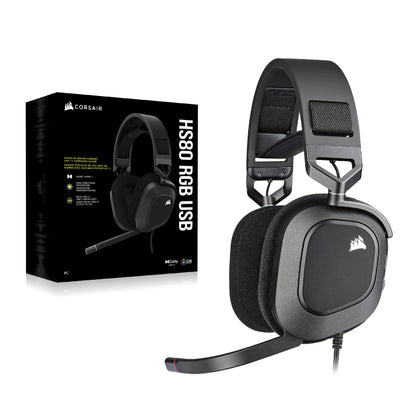 Corsair HS80 RGB USB Premium Gaming Headset with Dolby Audio 7.1 Surround Sound (Broadcast-Grade Omni-Directional Microphone, Memory Foam Earpads, High-Fidelity Sound, Durable Construction) Carbon Wired Black