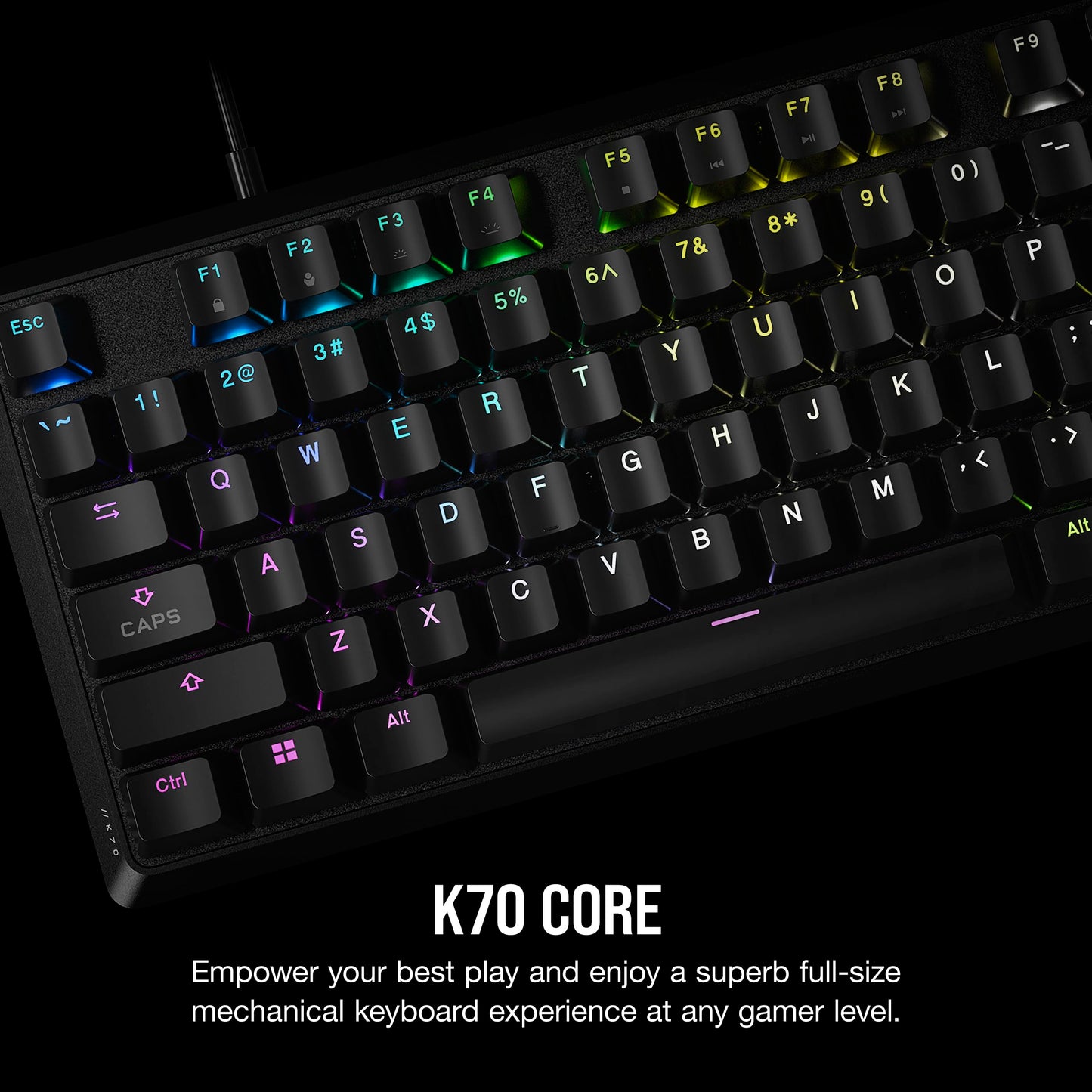 CORSAIR K70 CORE RGB Mechanical Gaming Keyboard - Pre-lubricated Corsair MLX Red Linear Keyswitches - Sound Dampening - Media Control Dial - iCUE Compatible - QWERTY NA Layout - Black