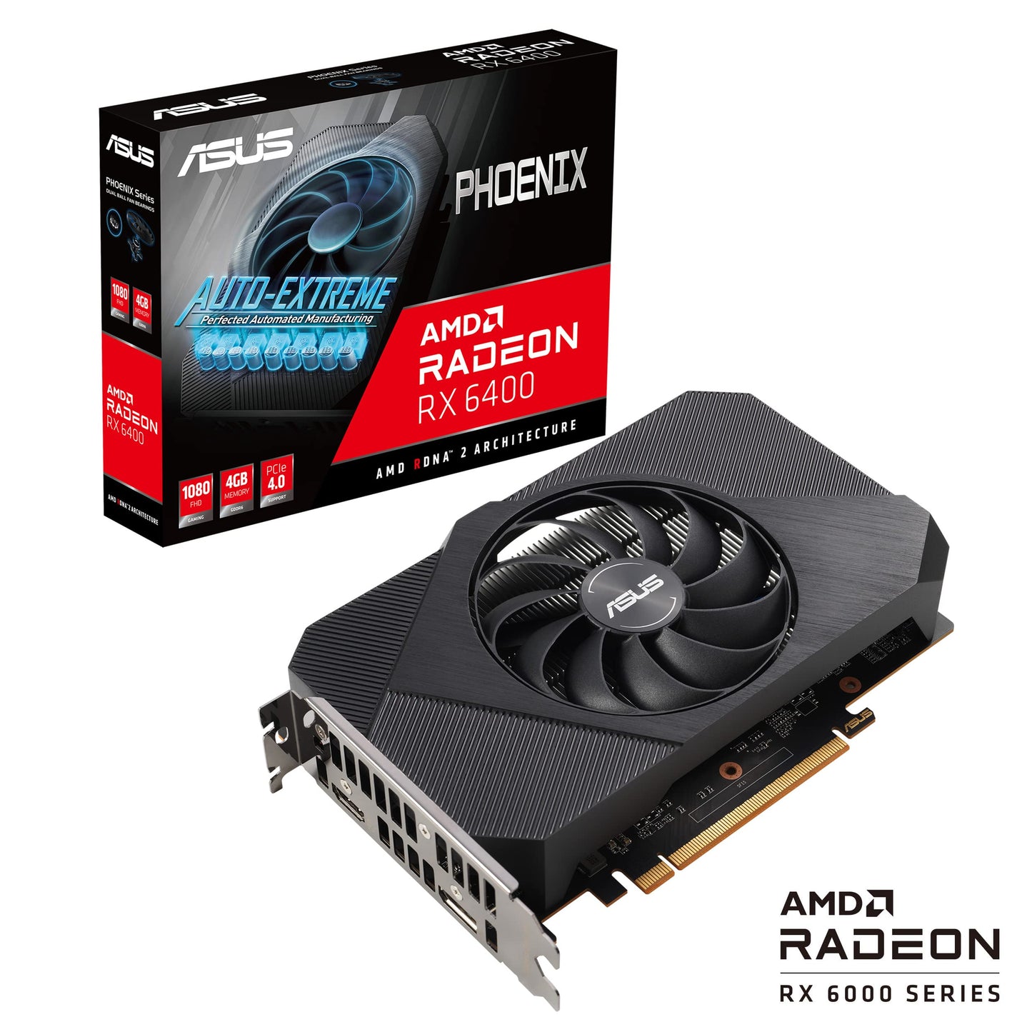 ASUS Phoenix AMD Radeon RX 6400 4GB GDDR6 Gaming Graphics Card (AMD RDNA 2, PCIe 4.0, 4GB GDDR6 Memory, HDMI 2.1, DisplayPort 1.4a, Axial-tech Fan Design, Dual Ball Fan Bearings)