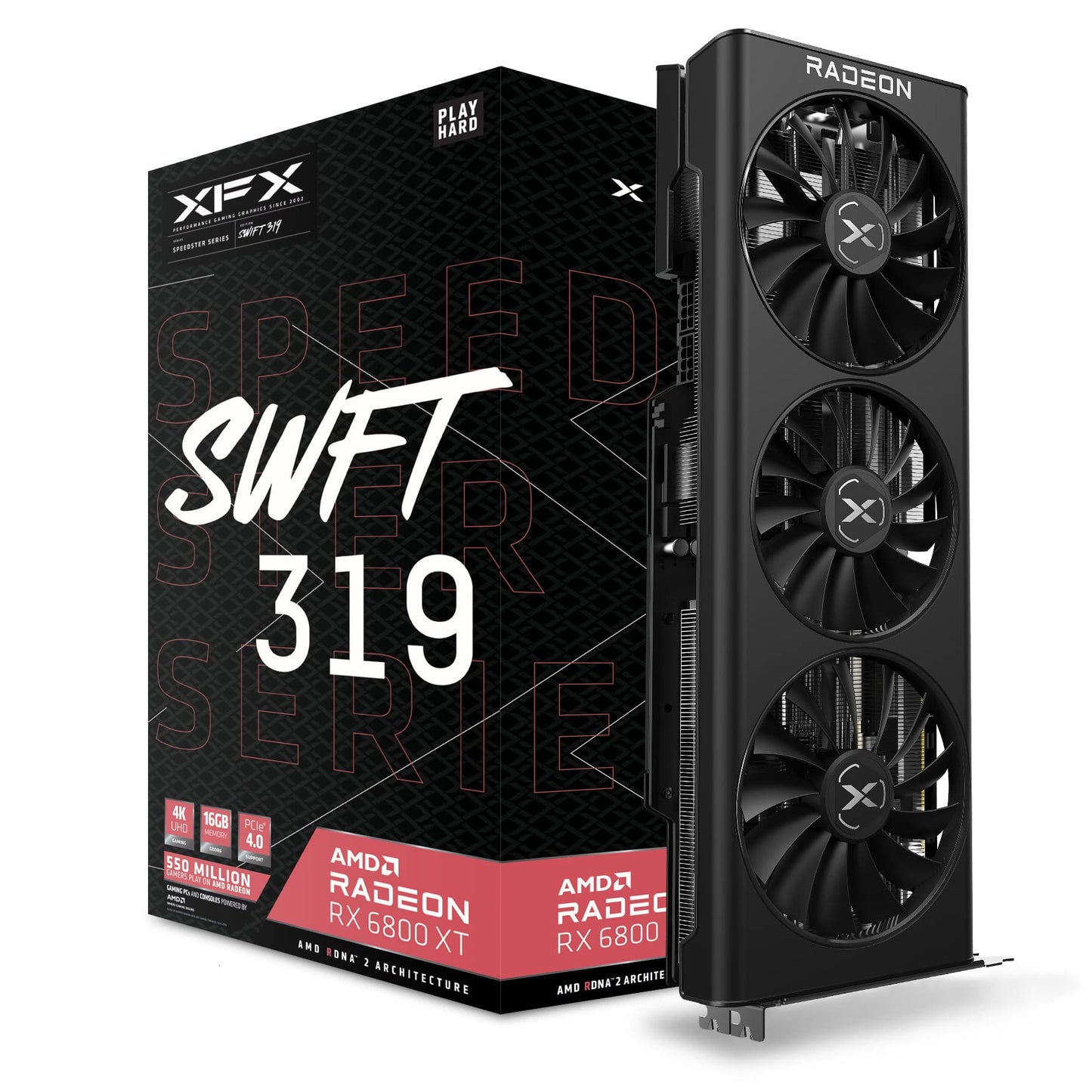 XFX Speedster SWFT 319 AMD Radeon RX 6800 XT CORE Gaming Graphics Card with 16GB GDDR6 HDMI 3xDP, AMD RDNA 2 RX-68XTAQFD9