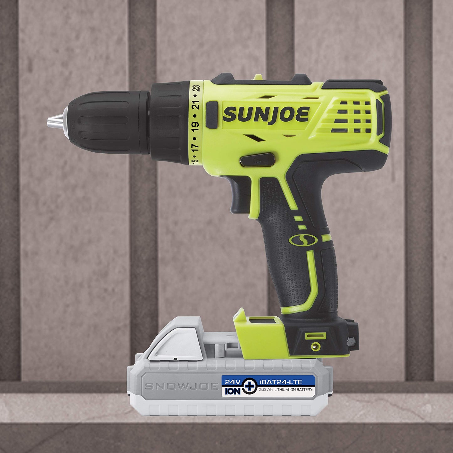 Sun Joe 24V-DD-LTE 24-Volt Lithium iON Cordless Drill Driver Green Drill Kit (w/2.0-Ah Battery + Quick Charger)