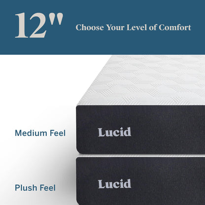 Lucid 12 Inch Gel Memory Foam Mattress – Plush Feel – Gel Infusion - Hypoallergenic Bamboo Charcoal – Breathable Cover California King