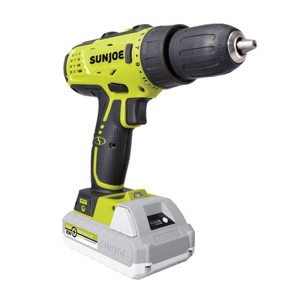 Sun Joe 24V-DD-LTE 24-Volt Lithium iON Cordless Drill Driver Green Drill Kit (w/2.0-Ah Battery + Quick Charger)