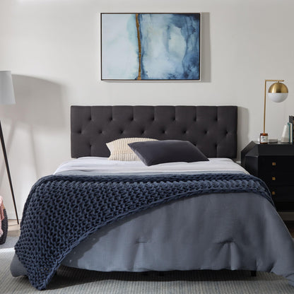 LUCID Mid-Rise Upholstered Headboard - Adjustable Height From 34” to 46” - King/California King - Charcoal King/Cal King Diamond Tufting